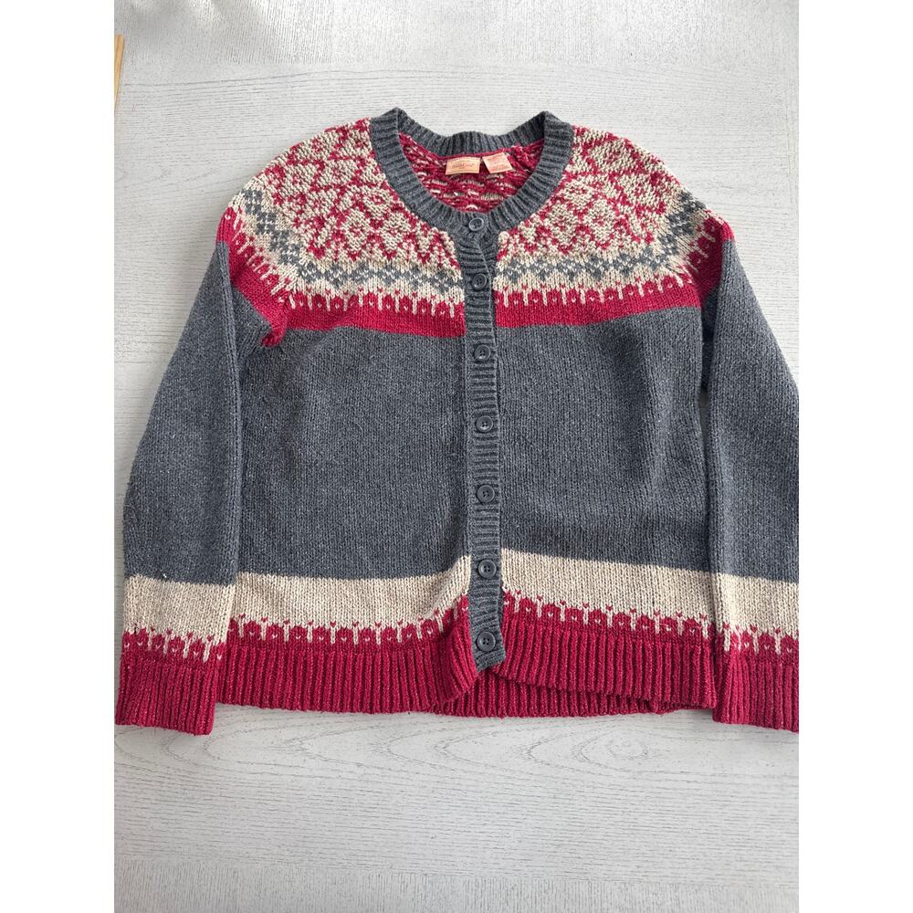 North Crest Grandpacore Grandpa Buttondown Sweater Grandma Knit Red Grey